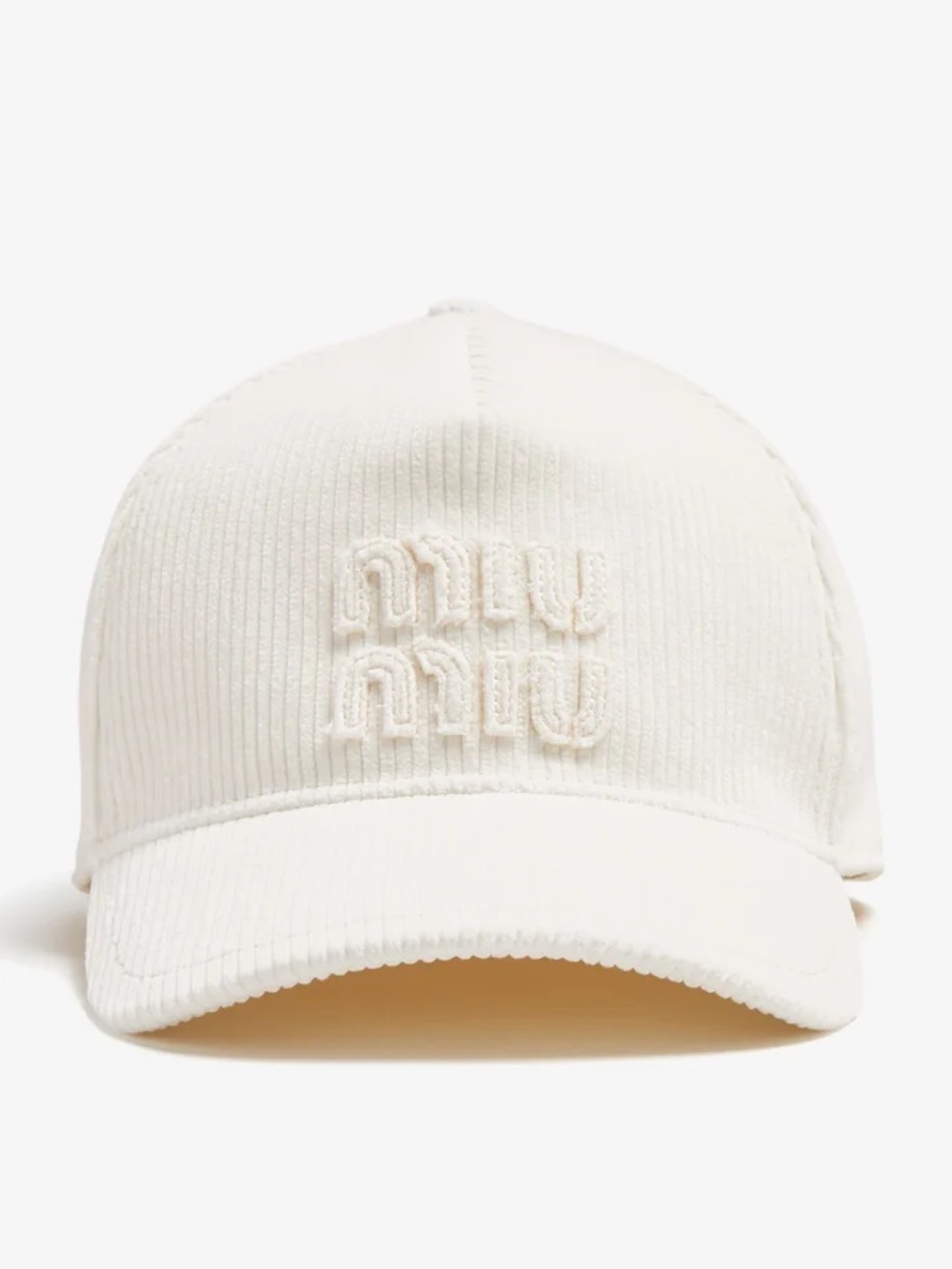 Miu Miu Cream Corduroy Baseball Cap with Embroidered Logo